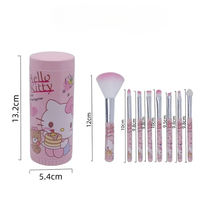 Sanrio Hello Kitty 8-Piece Makeup Brush Set – Anime Cartoon Cosmetic Brushes – Eyebrow, Lip, Eyeshadow & Blending Beauty Tools for Girls Gift