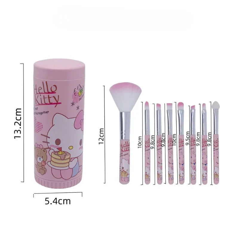 Sanrio Hello Kitty 8-Piece Makeup Brush Set – Anime Cartoon Cosmetic Brushes – Eyebrow, Lip, Eyeshadow & Blending Beauty Tools for Girls Gift