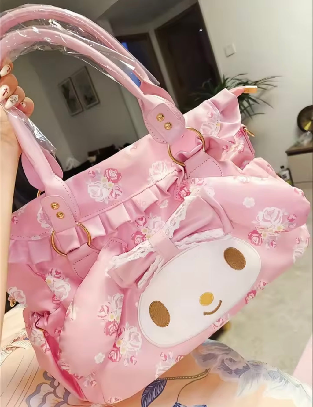 My Melody Cartoon Cute Shoulder Bag – Large Capacity Tote Bag, Handheld & Shoulder Purse, Kawaii Floral Commuter Bag, Birthday Gift for Women & Girls