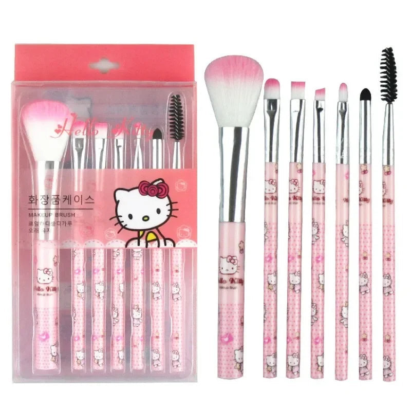Sanrio Hello Kitty 8-Piece Makeup Brush Set – Anime Cartoon Cosmetic Brushes – Eyebrow, Lip, Eyeshadow & Blending Beauty Tools for Girls Gift