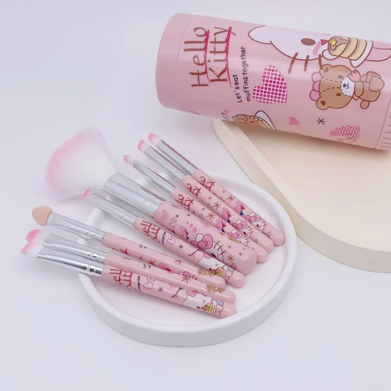 Sanrio Hello Kitty 8-Piece Makeup Brush Set – Anime Cartoon Cosmetic Brushes – Eyebrow, Lip, Eyeshadow & Blending Beauty Tools for Girls Gift