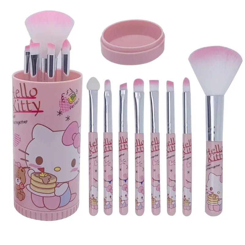 Sanrio Hello Kitty 8-Piece Makeup Brush Set – Anime Cartoon Cosmetic Brushes – Eyebrow, Lip, Eyeshadow & Blending Beauty Tools for Girls Gift
