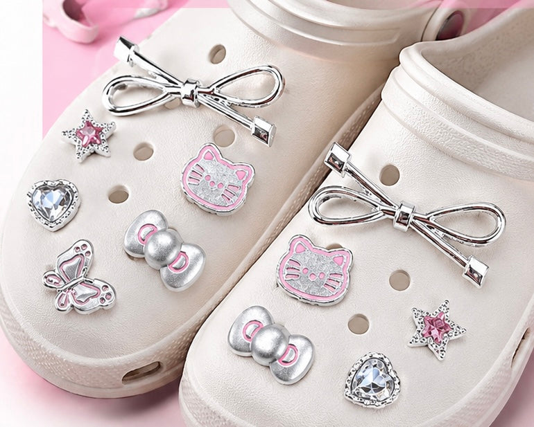 Cute Kitty Shoe Charms – Cat & Bow Sandal Accessories for Clogs, Slippers & Hole Shoes
