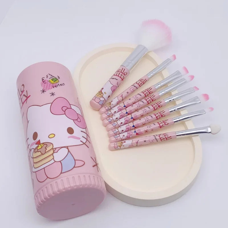 Sanrio Hello Kitty 8-Piece Makeup Brush Set – Anime Cartoon Cosmetic Brushes – Eyebrow, Lip, Eyeshadow & Blending Beauty Tools for Girls Gift