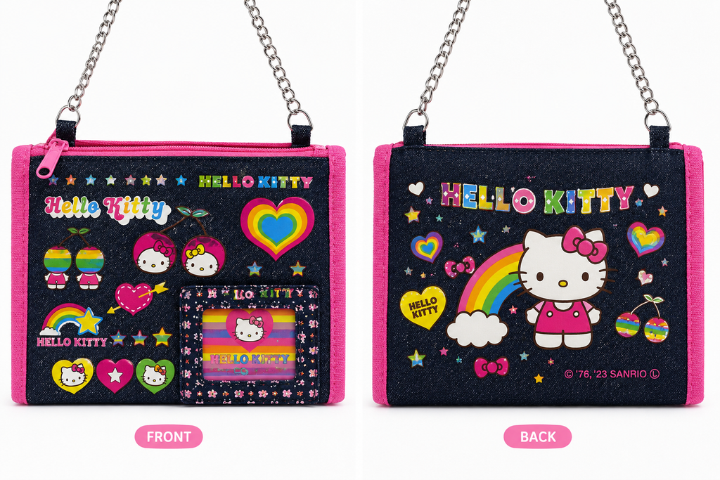 Hello Kitty Denim Mini Shoulder Bag Rainbow Kawaii Y2K Crossbody Purse