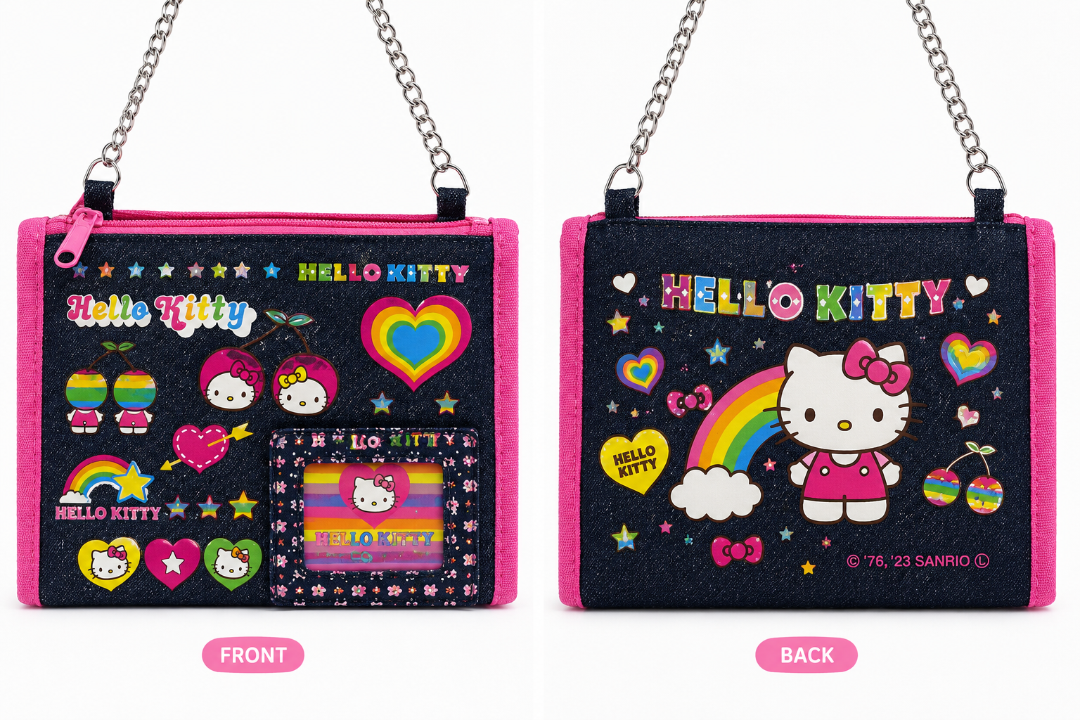 Hello Kitty Denim Mini Shoulder Bag Rainbow Kawaii Y2K Crossbody Purse