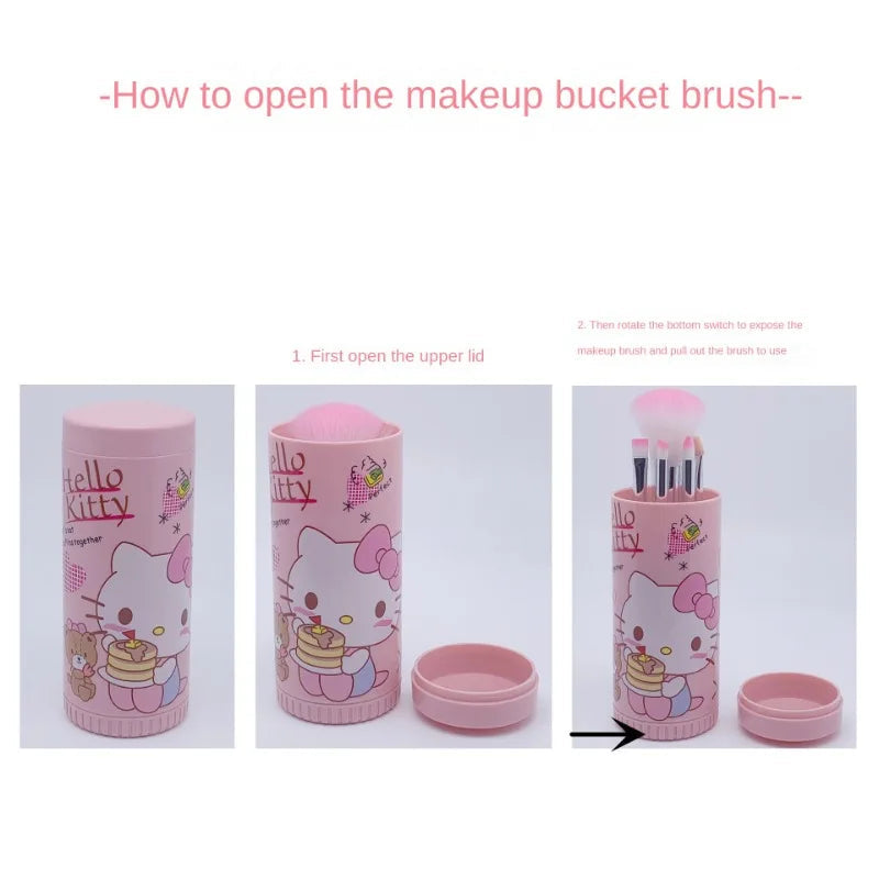 Sanrio Hello Kitty 8-Piece Makeup Brush Set – Anime Cartoon Cosmetic Brushes – Eyebrow, Lip, Eyeshadow & Blending Beauty Tools for Girls Gift