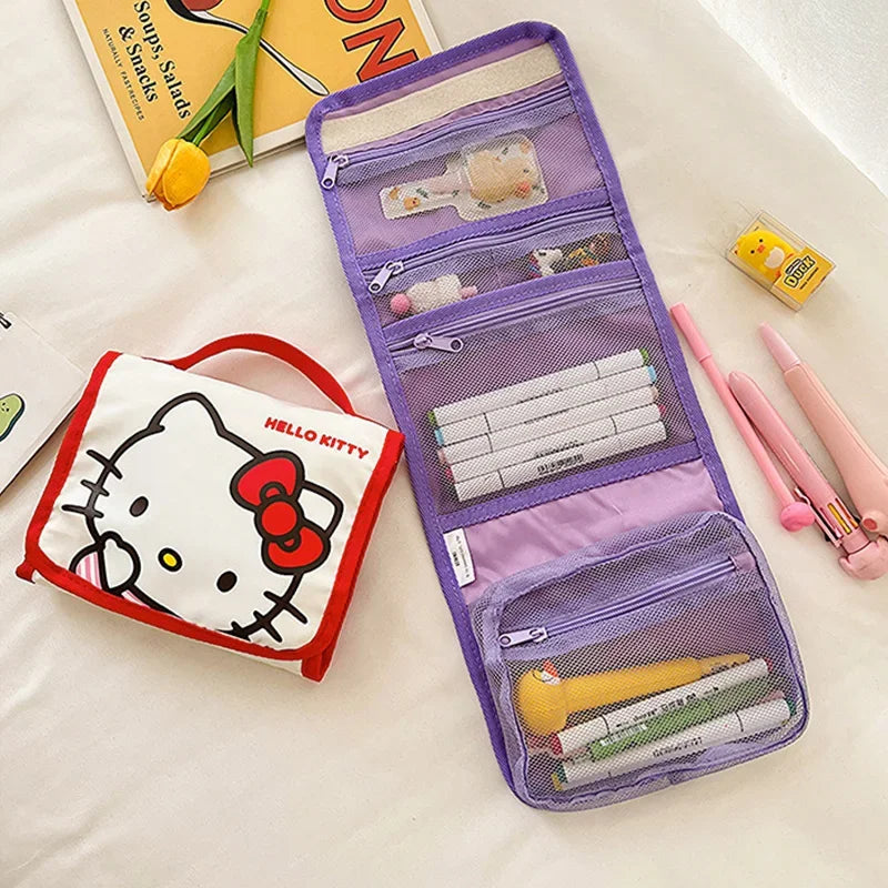Hello Kitty Foldable Makeup Bag Large Capacity Portable Travel Toiletry Organizer For Cosmetics Skincare Gift For Ladies.