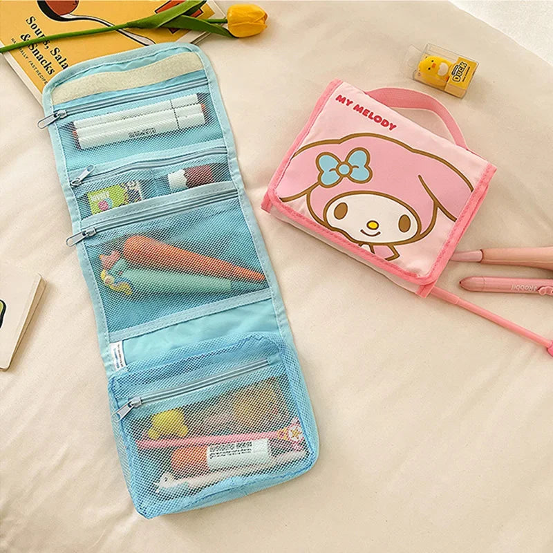 Hello Kitty Foldable Makeup Bag Large Capacity Portable Travel Toiletry Organizer For Cosmetics Skincare Gift For Ladies.