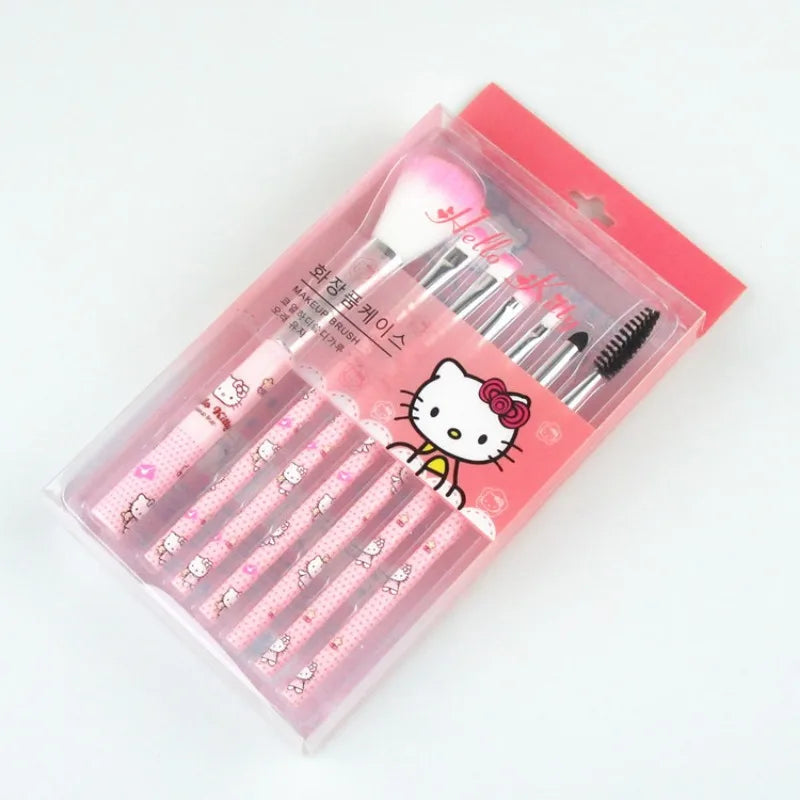 Sanrio Hello Kitty 8-Piece Makeup Brush Set – Anime Cartoon Cosmetic Brushes – Eyebrow, Lip, Eyeshadow & Blending Beauty Tools for Girls Gift