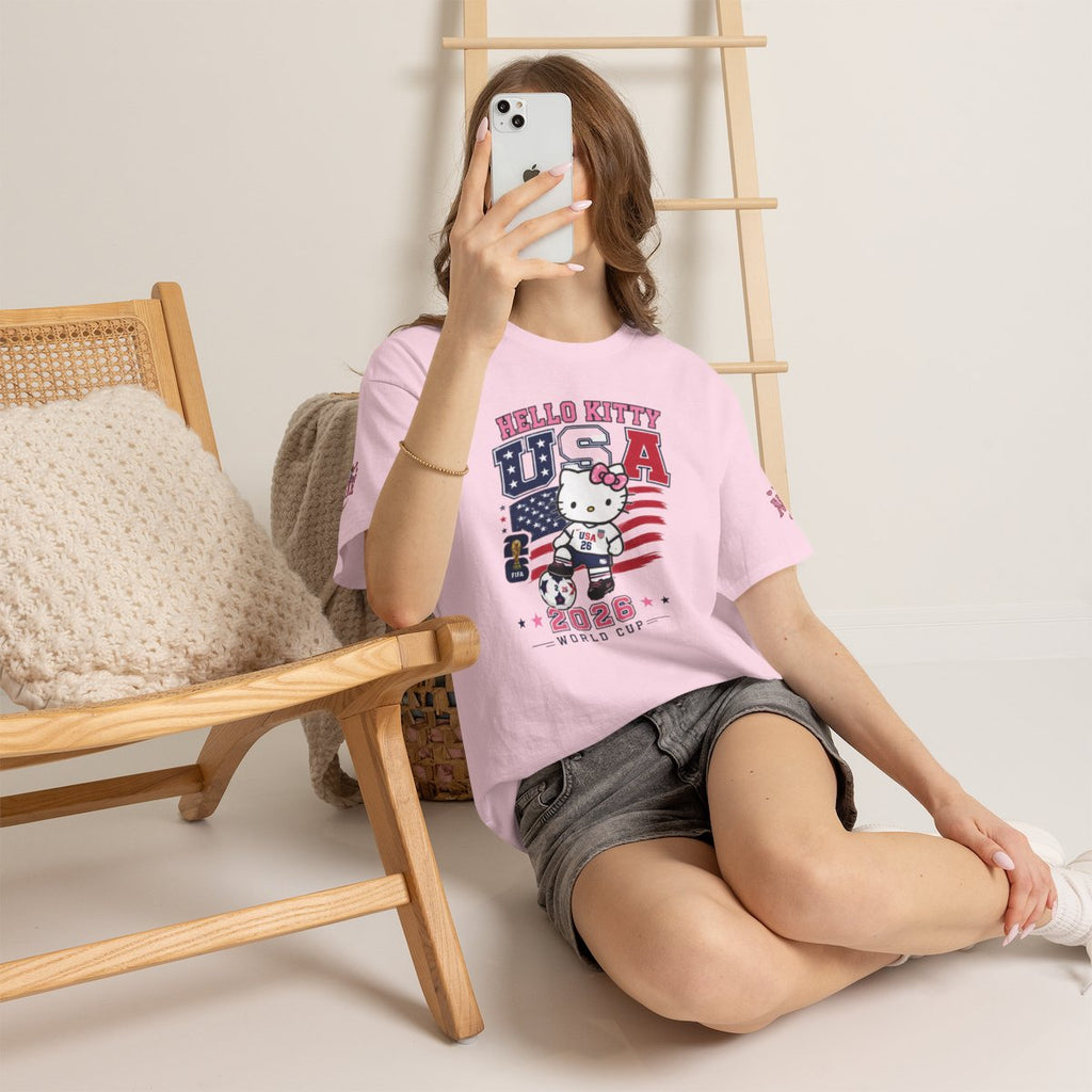 Hello Kitty USA World Cup T-Shirt – Cute Soccer Fan Graphic Tee, Cartoon Football Lover Shirt, Kawaii Sports Fashion Unisex.