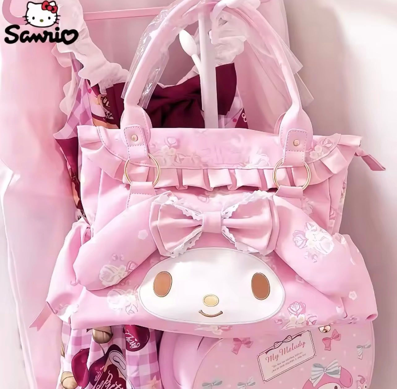 My Melody Cartoon Cute Shoulder Bag – Large Capacity Tote Bag, Handheld & Shoulder Purse, Kawaii Floral Commuter Bag, Birthday Gift for Women & Girls