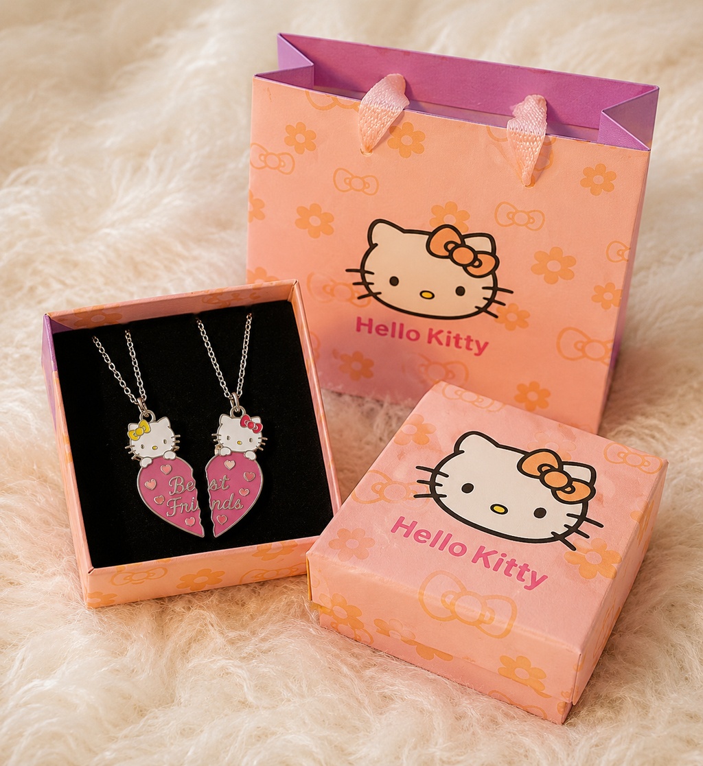 Hello Kitty Heart-Shaped Necklace – Cute Kitty Cat Pendant Collarbone Chain Jewelry Gift for Best Friend, Girls & Women