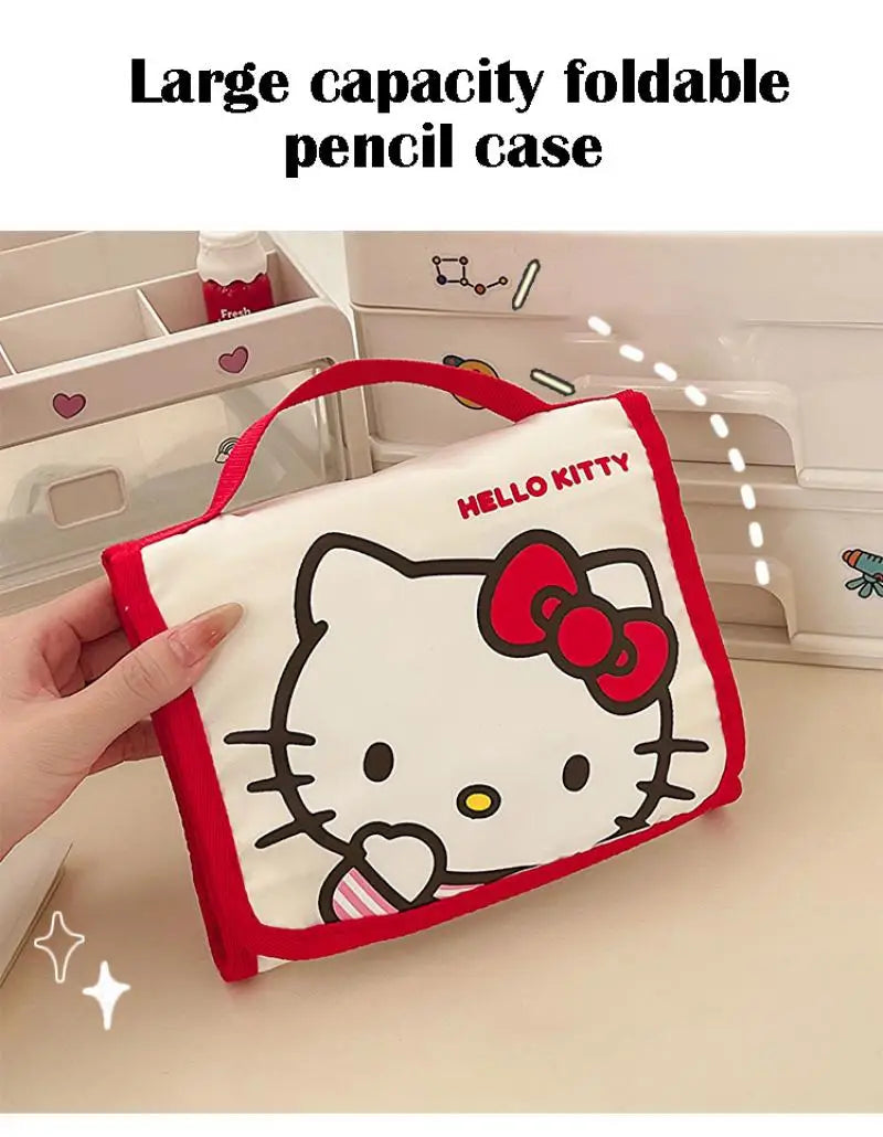 Hello Kitty Foldable Makeup Bag Large Capacity Portable Travel Toiletry Organizer For Cosmetics Skincare Gift For Ladies.