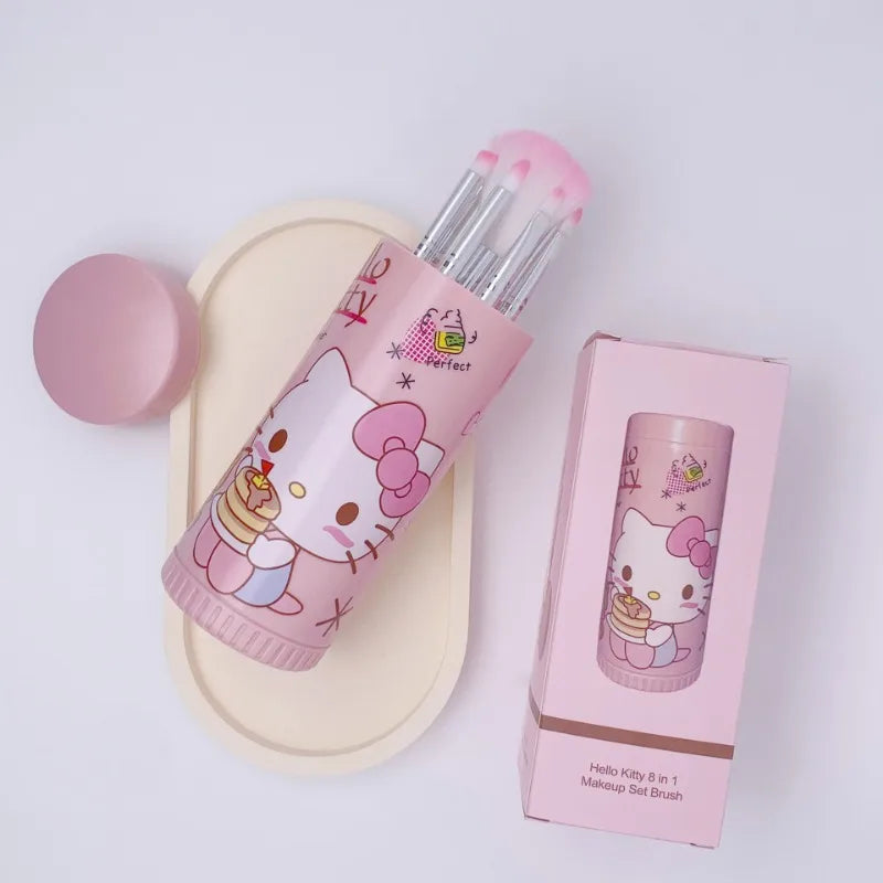 Sanrio Hello Kitty 8-Piece Makeup Brush Set – Anime Cartoon Cosmetic Brushes – Eyebrow, Lip, Eyeshadow & Blending Beauty Tools for Girls Gift