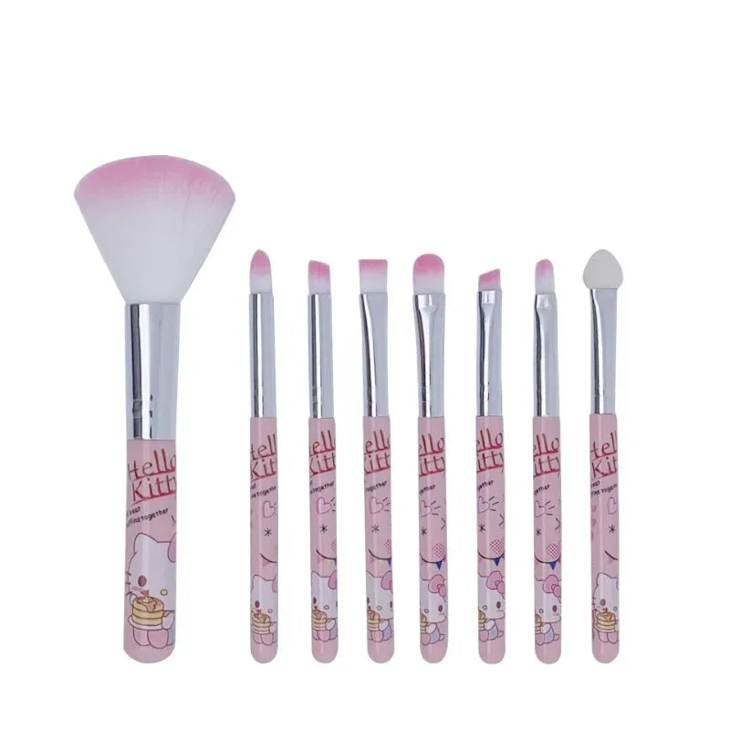 Sanrio Hello Kitty 8-Piece Makeup Brush Set – Anime Cartoon Cosmetic Brushes – Eyebrow, Lip, Eyeshadow & Blending Beauty Tools for Girls Gift