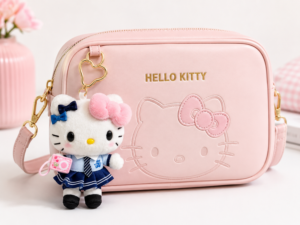 Cute Hello Kitty Plush Keychain School Uniform Bag Charm Kawaii Sanrio Style Accessory