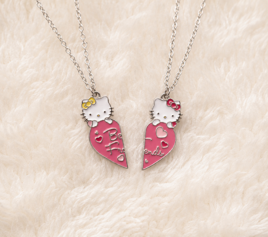 Hello Kitty Heart-Shaped Necklace – Cute Kitty Cat Pendant Collarbone Chain Jewelry Gift for Best Friend, Girls & Women
