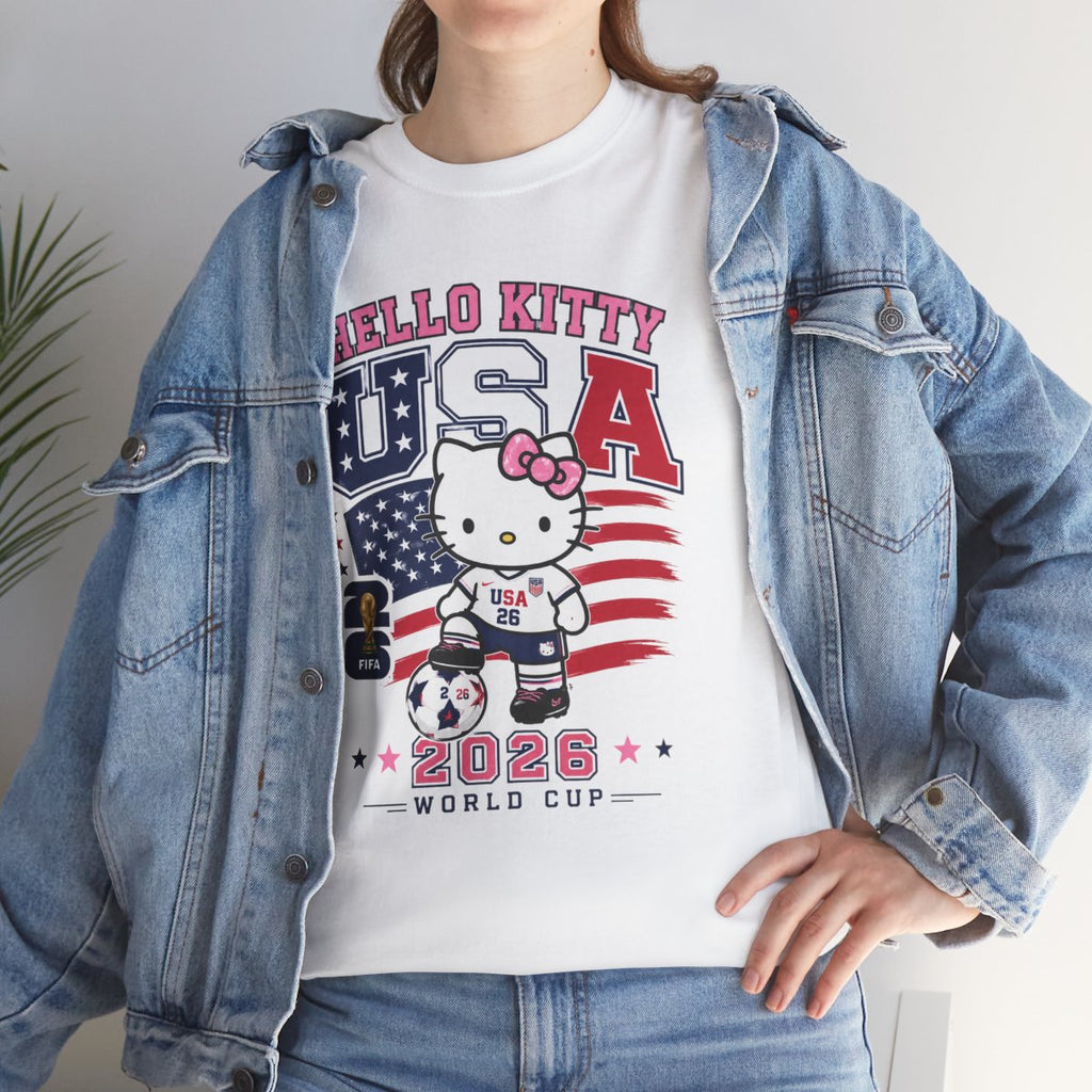 Hello Kitty USA World Cup T-Shirt – Cute Soccer Fan Graphic Tee, Cartoon Football Lover Shirt, Kawaii Sports Fashion Unisex.