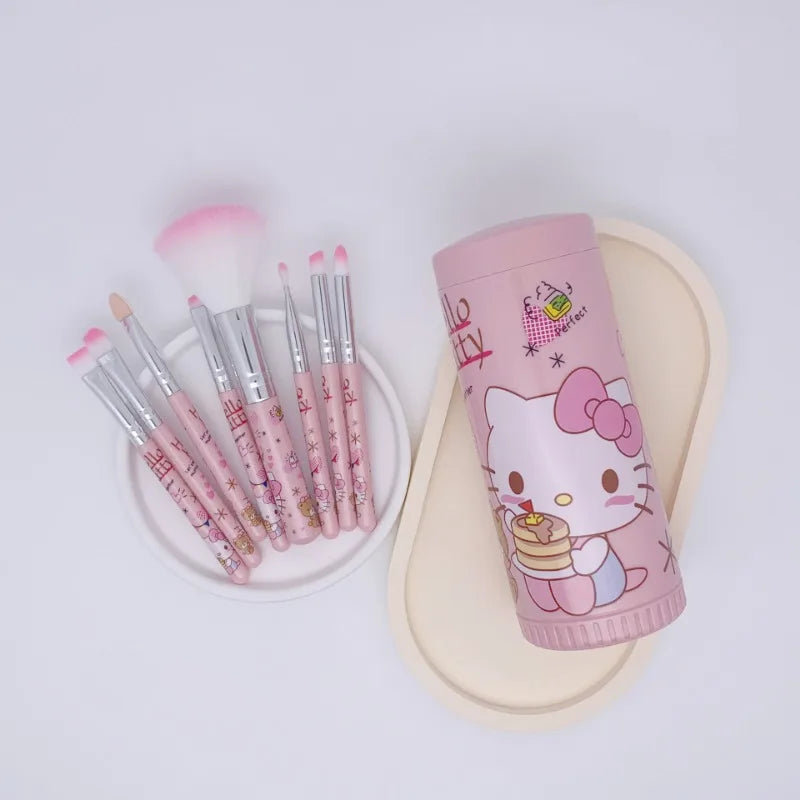 Sanrio Hello Kitty 8-Piece Makeup Brush Set – Anime Cartoon Cosmetic Brushes – Eyebrow, Lip, Eyeshadow & Blending Beauty Tools for Girls Gift