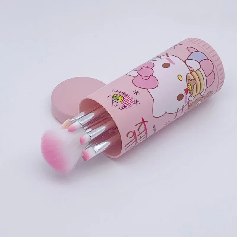 Sanrio Hello Kitty 8-Piece Makeup Brush Set – Anime Cartoon Cosmetic Brushes – Eyebrow, Lip, Eyeshadow & Blending Beauty Tools for Girls Gift