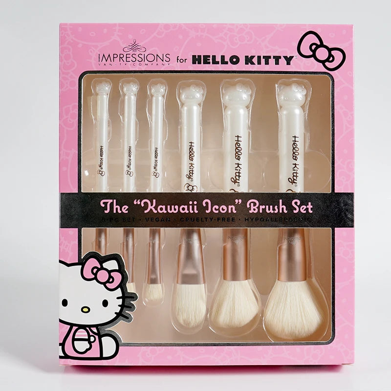 Hello Kitty Makeup Brush Set – Professional Blusher, Eyeshadow & Powder Brushes – Kawaii Cosmetic Tool Kit for Women & Girls