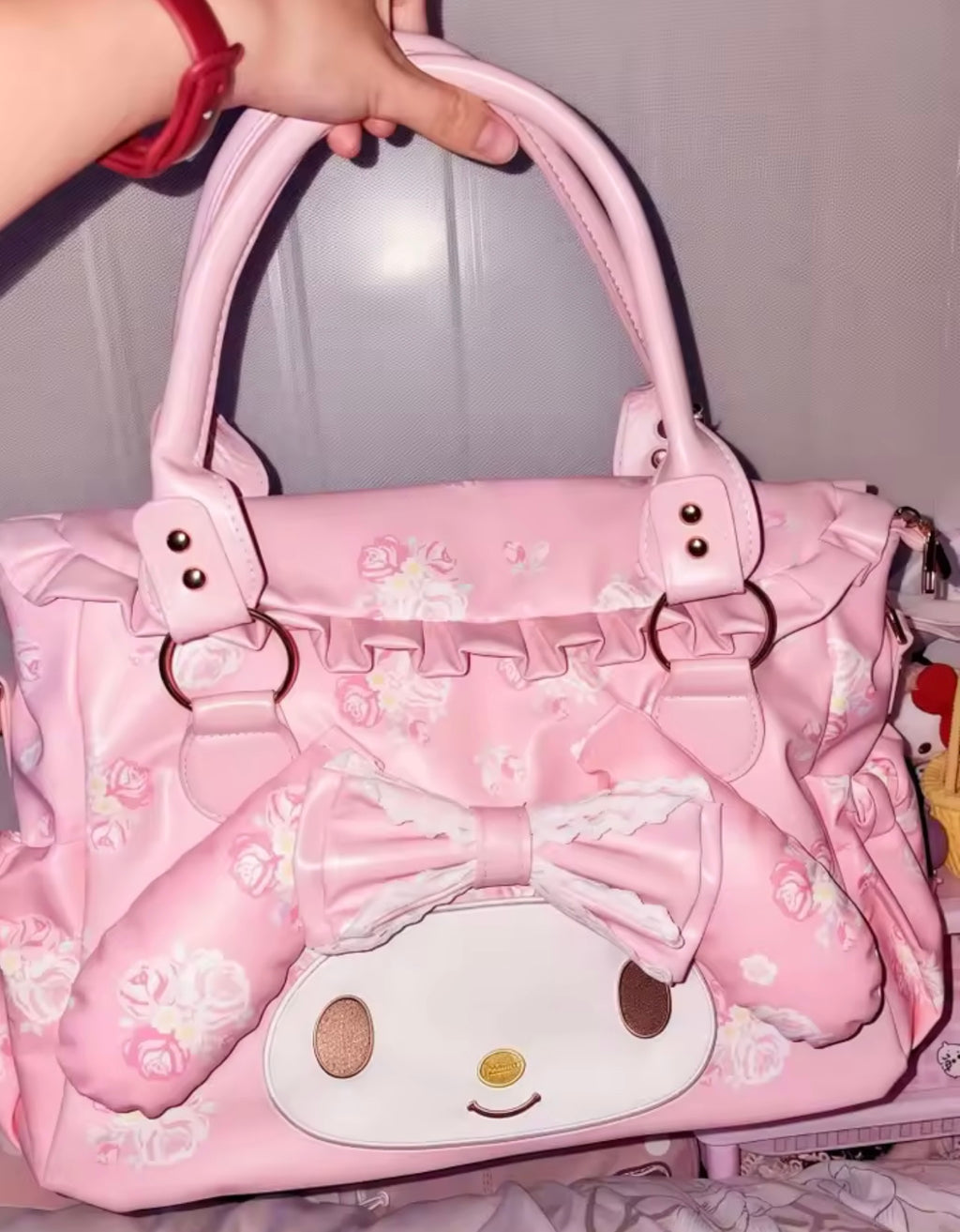 My Melody Cartoon Cute Shoulder Bag – Large Capacity Tote Bag, Handheld & Shoulder Purse, Kawaii Floral Commuter Bag, Birthday Gift for Women & Girls