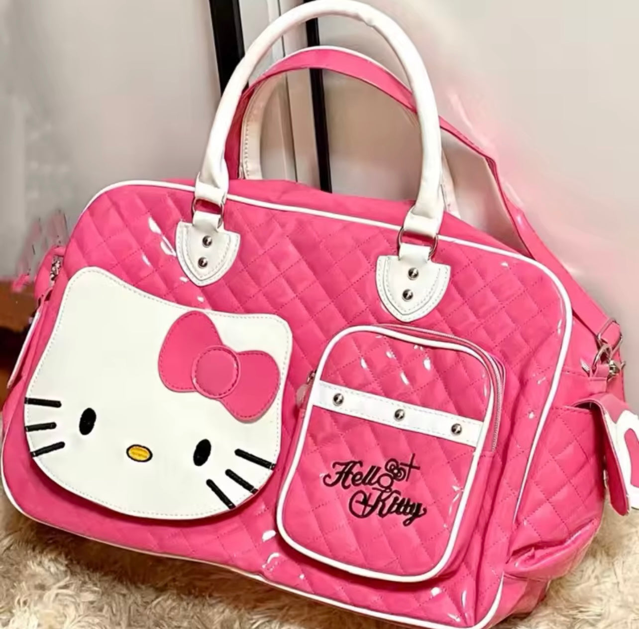 Hello Kitty PU Crossbody Travel Bag – Large Capacity Cute Tote & Makeup Bag for Women and Girls