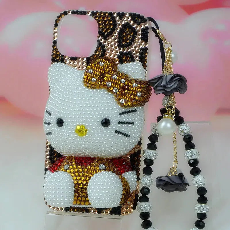 Hello Kitty Rhinestone Bling Crystal Phone Case Chain For iPhone17 16 15 14 13 12 11Pro Max X Xs XR 7 8 Plus Transparent Bumper