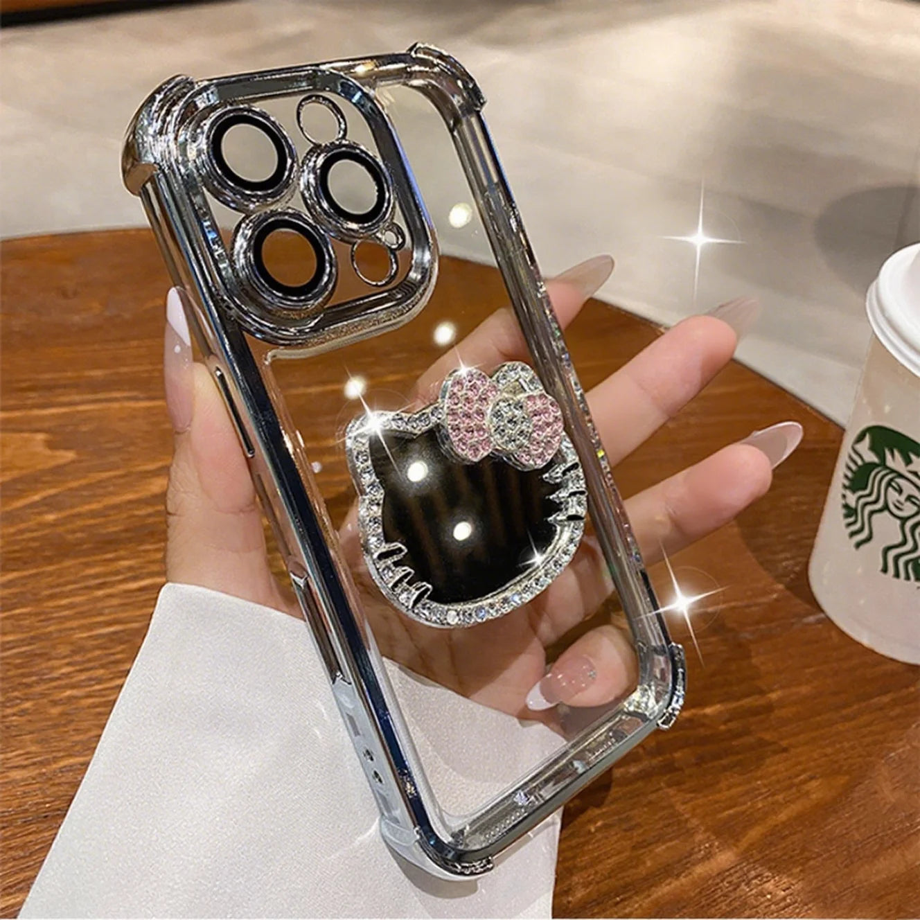 Hello Kitty Mirror Electroplated Phone Case with Bracelet – Shockproof Protective Cover for Motorola Moto Edge & Moto G Series