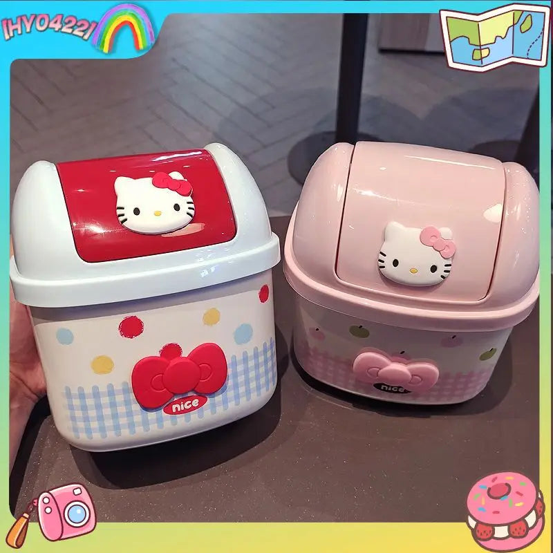 Cute Hello Kitty Flip-Top Desktop Trash Can – Mini Storage Bin for Office, Home & Kids Room