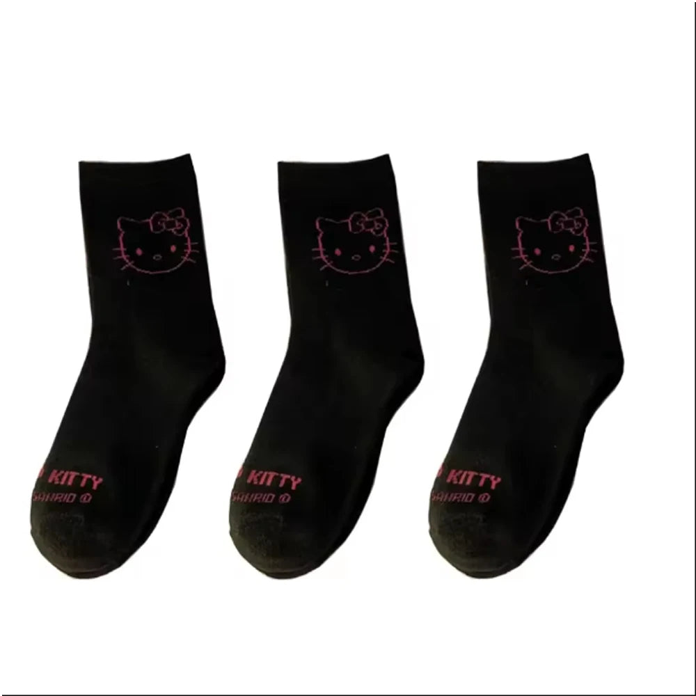 3 Pairs Hello Kitty Girls Socks – Kawaii Cat Socks for Everyday Wear, Yoga & Cycling