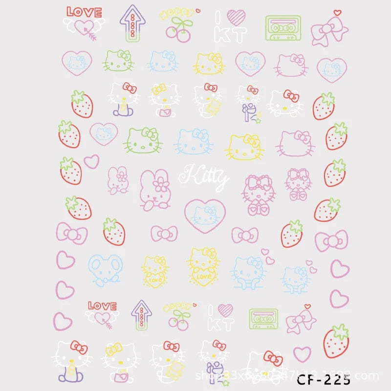 Kawaii Hello Kitty Relief Stickers Cute Anime Student DIY Waterproof Nail Stickers Decorative Toy Women Accessories Wholesale