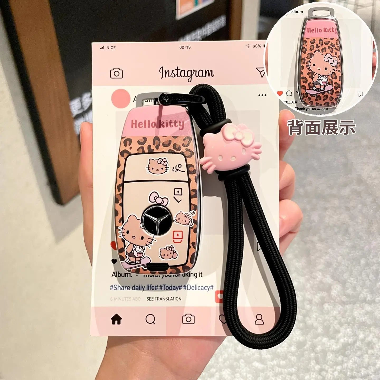 Sanrio Car Key Shell Leopard Print Key Storage Hello Kitty Leopard Print Cartoon Key Chain Cute Car Decoration Accessories Gift