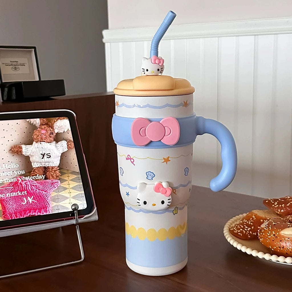 Sanrio Hello Kitty Large Insulated Tumbler with Handle – 316 Stainless Steel Straw Cup – Cute Leak-Proof Water Bottle for Women & Girls