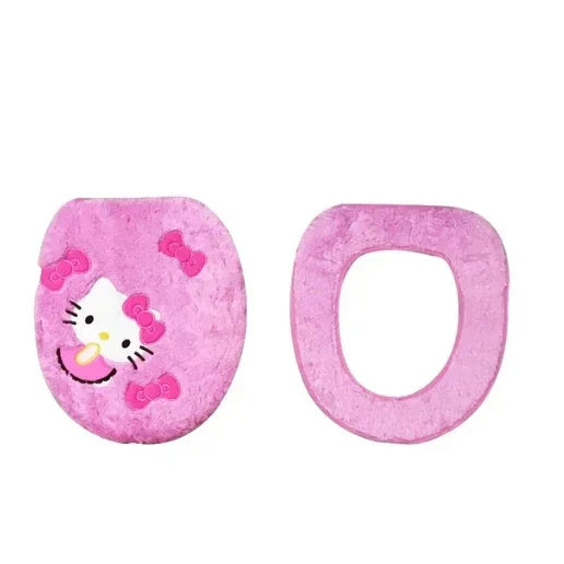 Hello Kitty 3-Piece Toilet Seat Cushion Set – Sanrio Plush Winter Bathroom Cover Set for Home Use