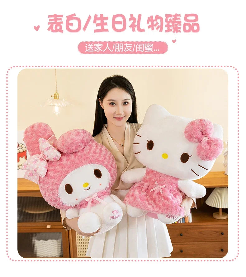 35cm Sanrio Hello Kitty & My Melody Plush Doll – Kawaii Rose Soft Stuffed Pillow Toy for Kids & Gifts