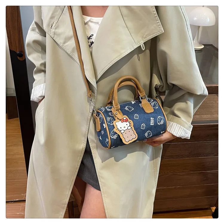 2026 Hello Kitty Denim Print Crossbody Bag – Kawaii Fashion Handbag for Women & Girls