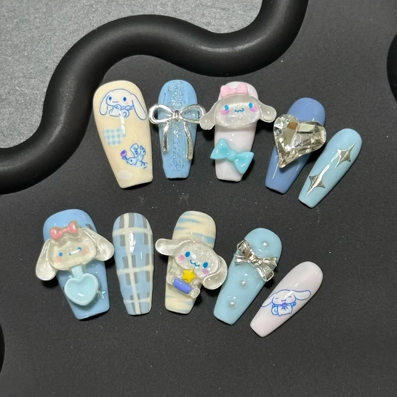 Hello Kitty Handmade Press-On Nails – Pink My Melody & Cinnamoroll Anime Nails – Detachable 3D Nail Art Decoration Set