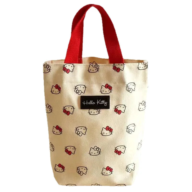 Sanrio Kitty Bucket Bag Portable Handbag Canvas Bag Cute Lunch Bag Handbag