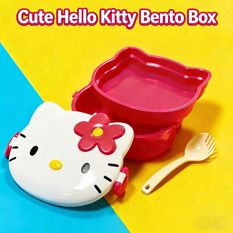 Kitty Double Layer Lunch Box Food Grade Leakproof Bento Box Cute Kawaii Design Portable Container for Office Workers