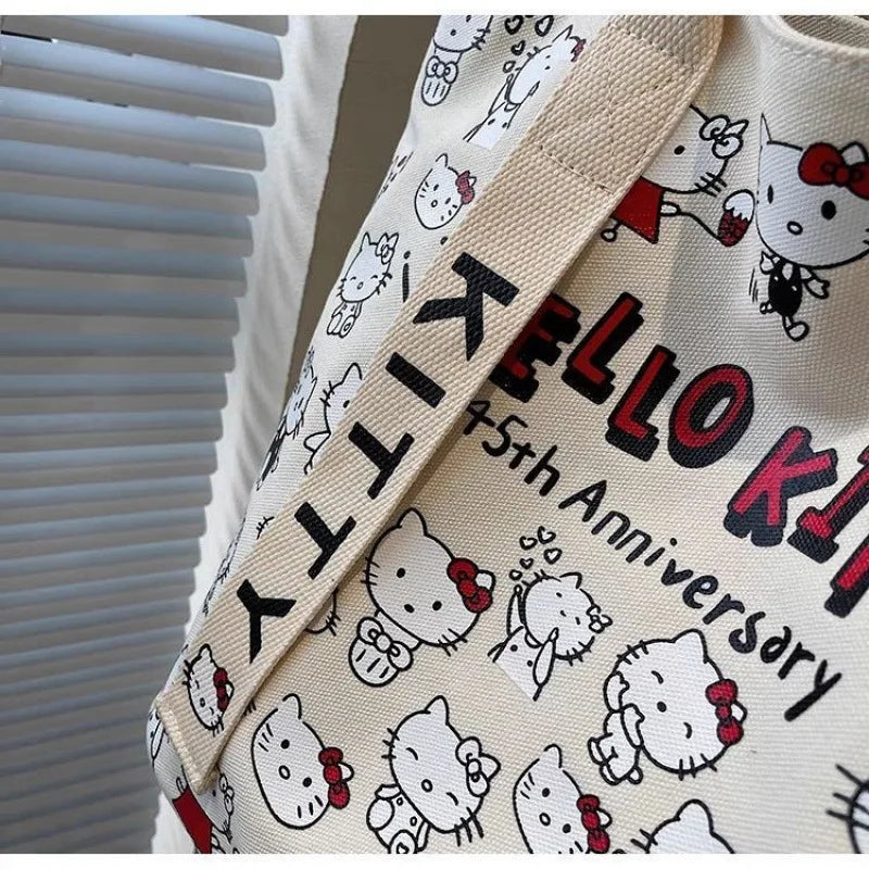 Kawaii Sanrio Hello Kitty Canvas Shoulder Bag - Large Capacity Handbag Backpack Schoolbag Gift for Girls Birthday