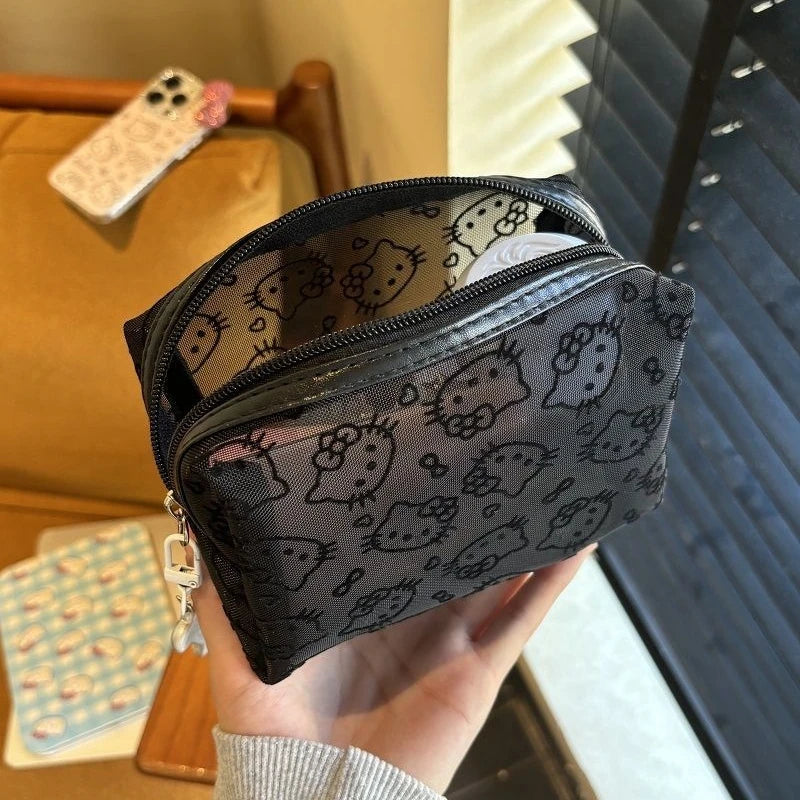 Hello Kitty Printed Transparent Mesh Makeup Bag – Large Capacity Travel Cosmetic Organizer