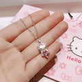 Hello Kitty Pink Crystal Necklace – Kawaii Sanrio Silver-Tone Charm Pendant Jewelry for Women & Girls