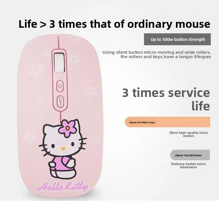 Cute cartoon character Hello kitty wireless Bluetooth dual-mode mouse Cute and fun rechargeable universal mouse Holiday gift