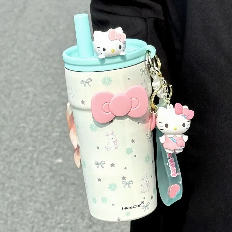New Campus Style Sanrio Hello Kitty Insulated Tumbler with Straw – Large Capacity 316 Stainless Steel Leak-Proof Travel Coffee Cup – Cute Cartoon Water Bottle