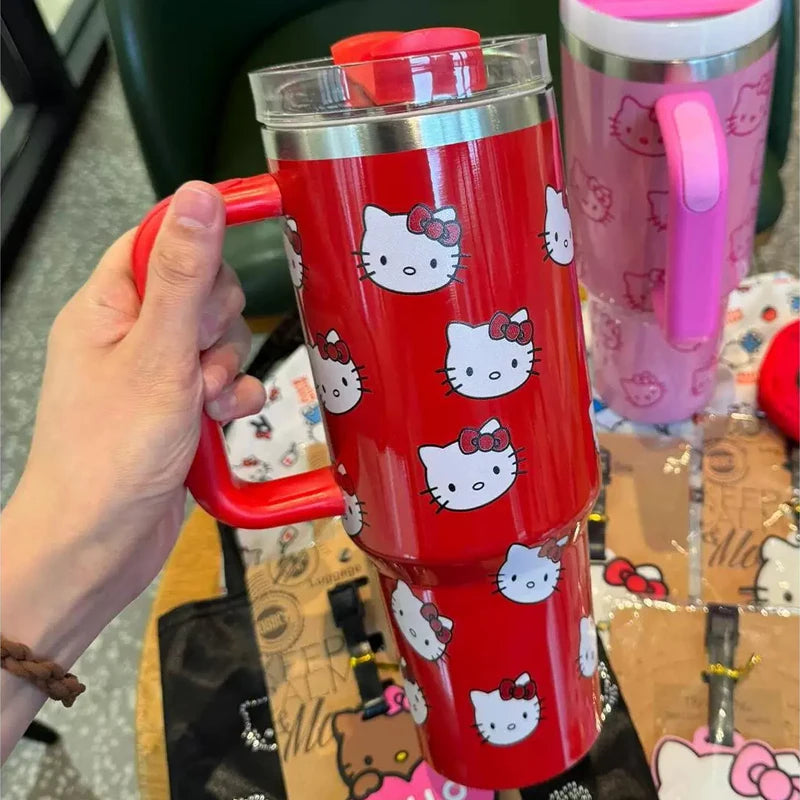 New 40oz Hello Kitty Insulated Tumbler – Stainless Steel Vacuum Thermal Water Bottle – Large Capacity Travel Flask for Women & Men