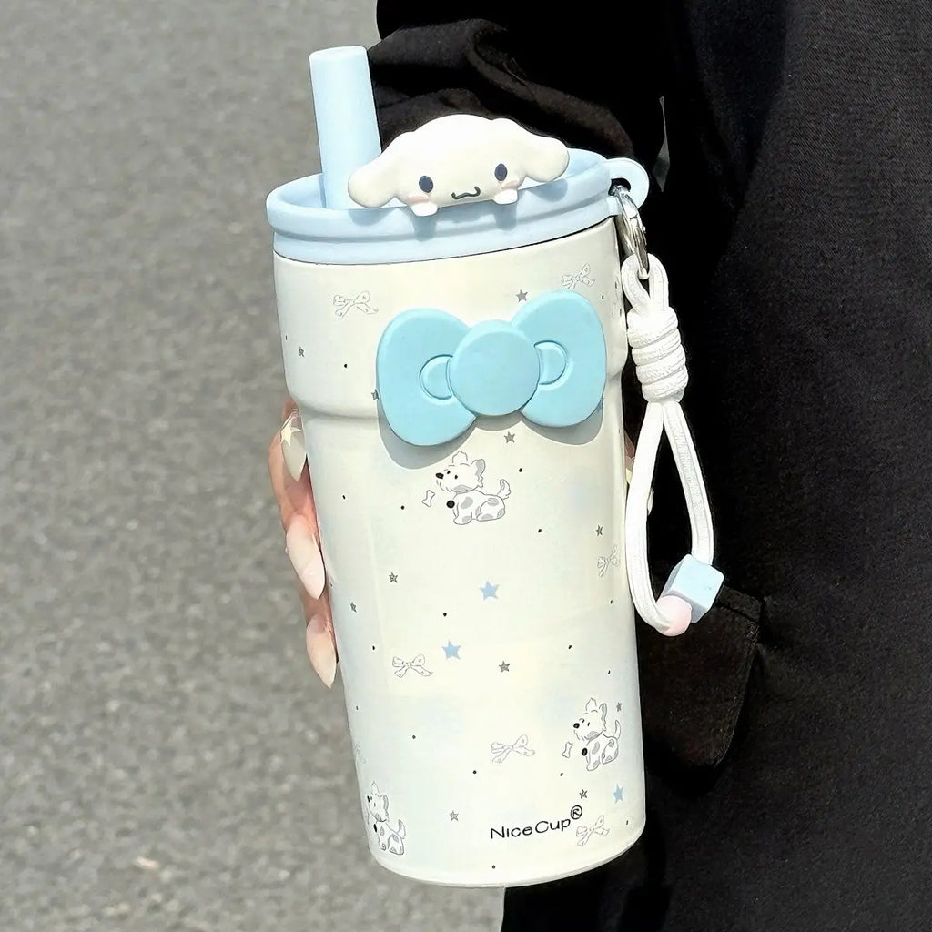 New Campus Style Sanrio Hello Kitty Insulated Tumbler with Straw – Large Capacity 316 Stainless Steel Leak-Proof Travel Coffee Cup – Cute Cartoon Water Bottle