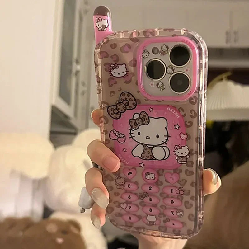 Cute Hello Kitty Phone Case Korean Japanese Style Retro Telephone Anti Drop for IPhone 14 15 16 17 Pro Max Protective Cover Gift