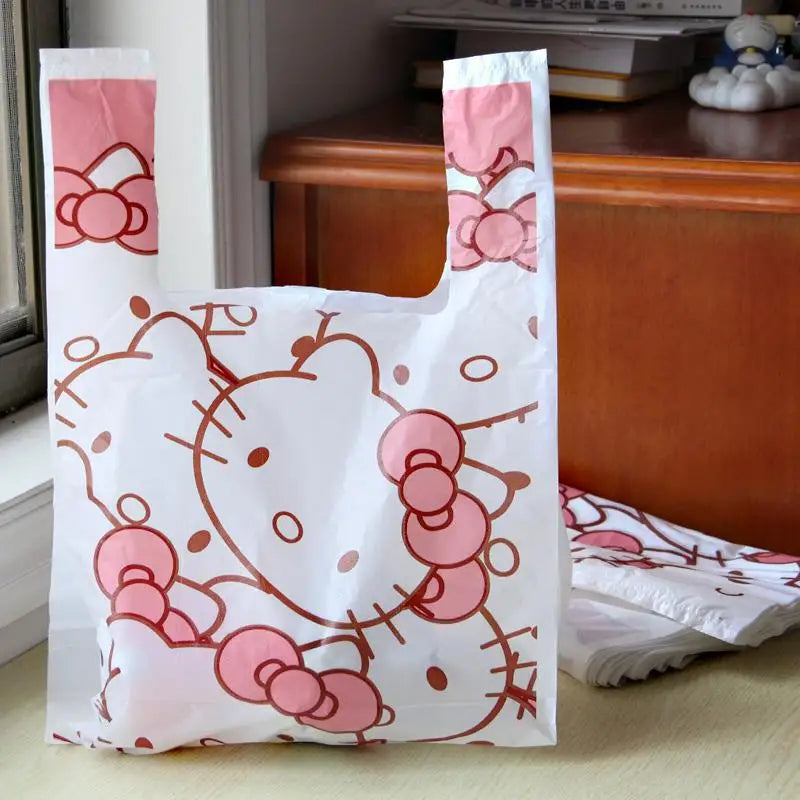 Cute Cartoon Kawaii Hello Kitty Cat Pattern Portable Bin Bag Vest Bag Plastic Bag Pink Tote Bag Storage Bag Household Waste Bag